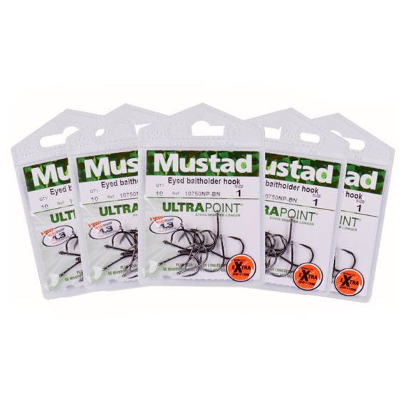 Mustad Eyed Baitholder Hook Pack x5 in der Gruppe Haken & Zubehör / Haken / Zielfisch Haken bei Sportfiskeprylar.se (MUSTADEYEDBAITHOLDERPACK)