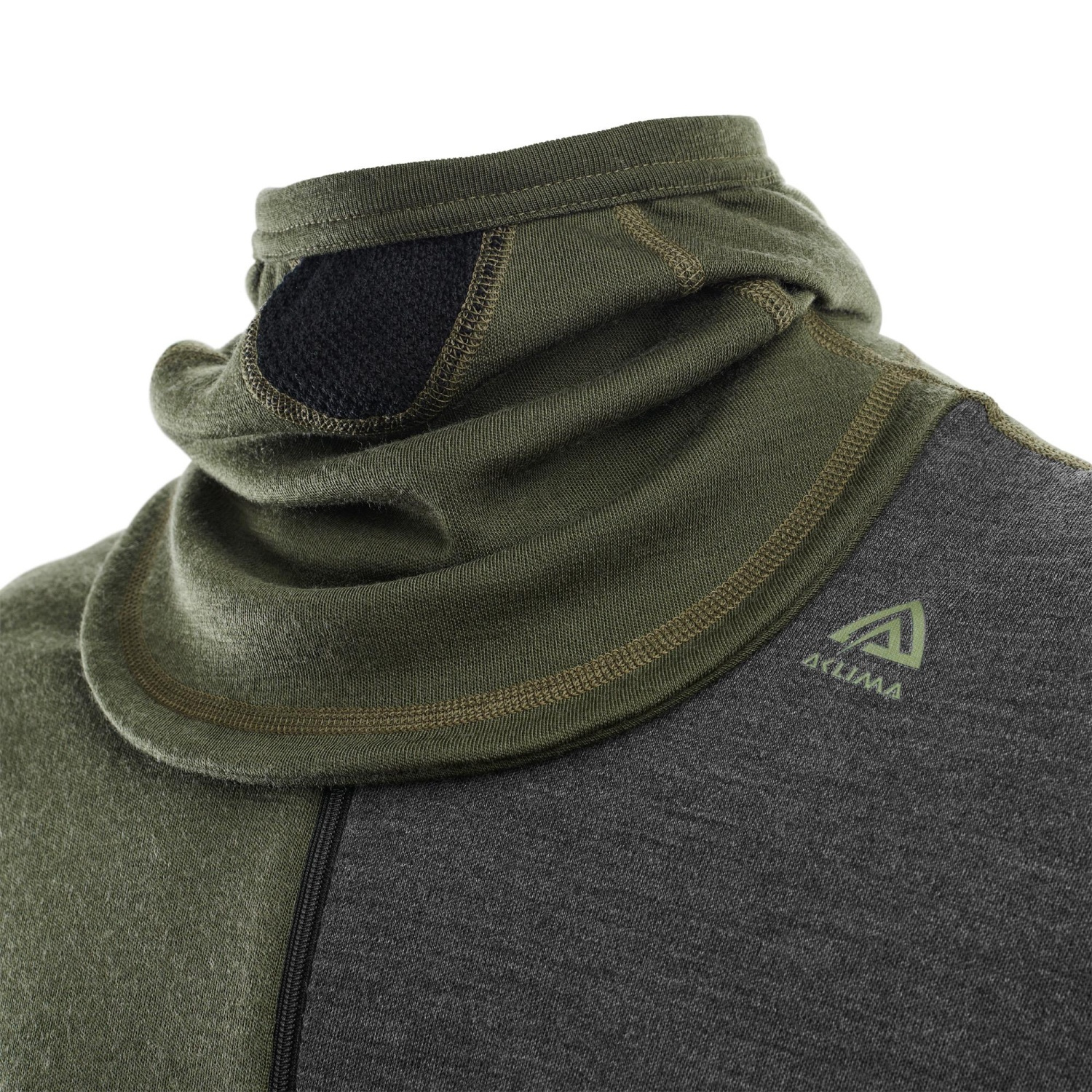 Aclima WarmWool hoodsweater w/zip Olive Night/Dill/Marengo